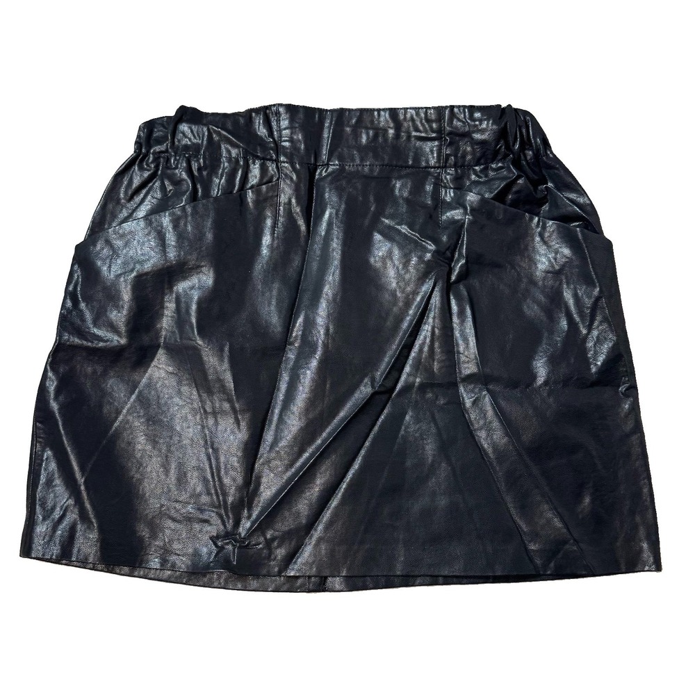 Zara Womens Black Faux Leather Elastic Waist With Pockets Mini Skirt Size M